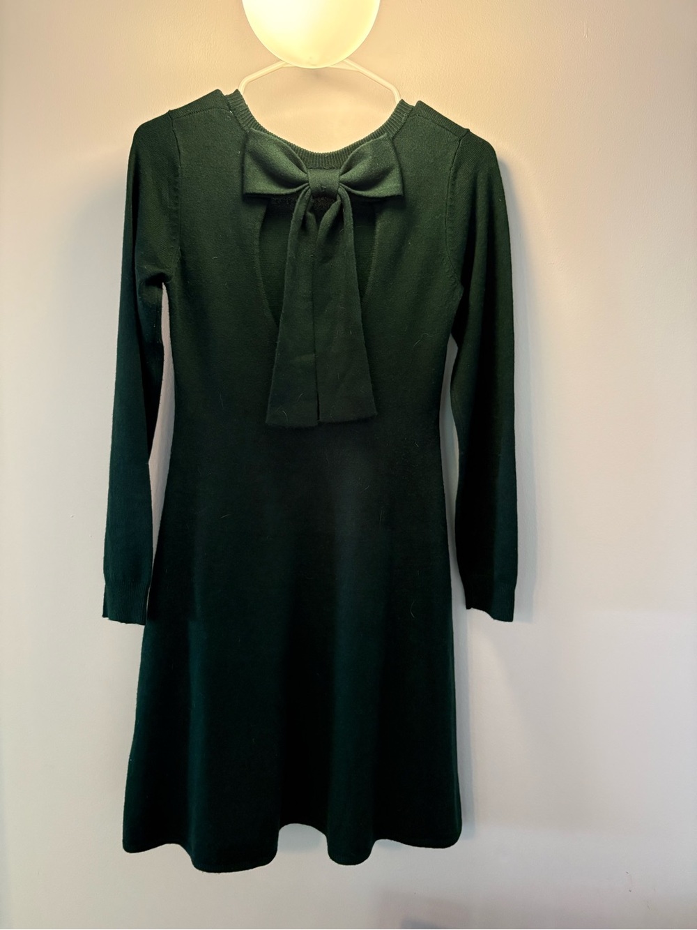 Vince Camuto Dark Green Long Sleeve Bow-Front Knit Dress